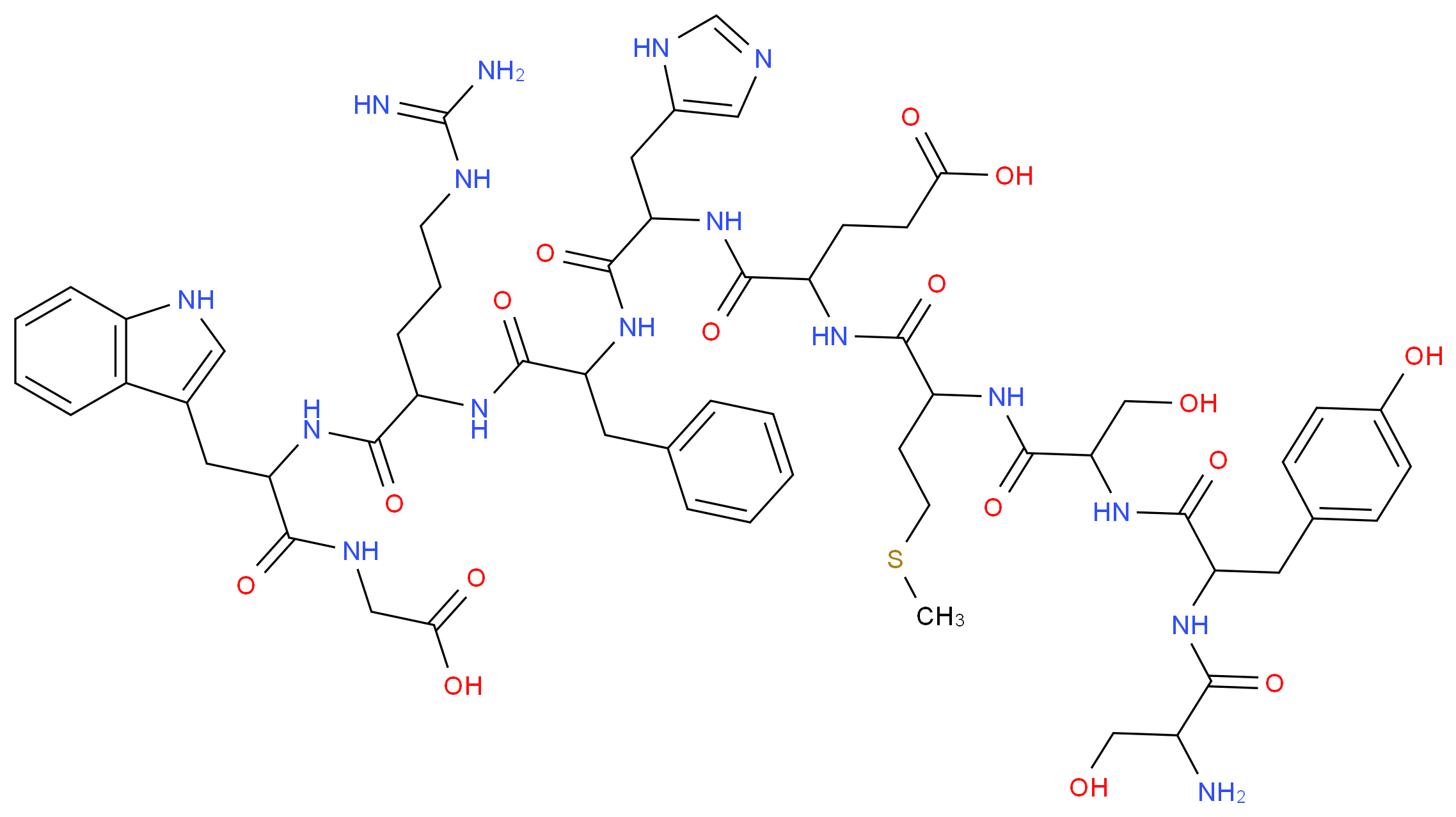 4-(2-{2-[2-(2-amino-3-hydroxypropanamido)-3-(4-hydroxyphenyl)propanamido]-3-hydroxypropanamido}-4-(methylsulfanyl)butanamido)-4-({1-[(1-{[4-carbamimidamido-1-({1-[(carboxymethyl)carbamoyl]-2-(1H-indol-3-yl)ethyl}carbamoyl)butyl]carbamoyl}-2-phenylethyl)carbamoyl]-2-(1H-imidazol-5-yl)ethyl}carbamoyl)butanoic acid_分子结构_CAS_2791-05-1