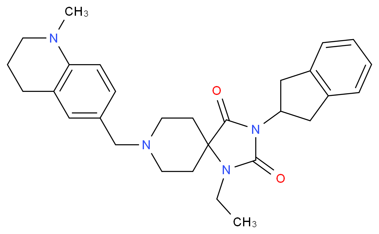 3-(2,3-dihydro-1H-inden-2-yl)-1-ethyl-8-[(1-methyl-1,2,3,4-tetrahydro-6-quinolinyl)methyl]-1,3,8-triazaspiro[4.5]decane-2,4-dione_分子结构_CAS_)