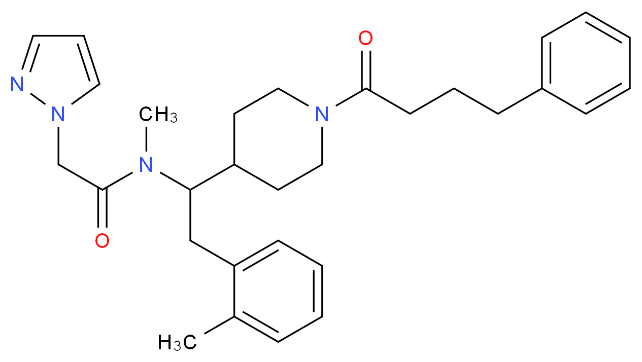 N-methyl-N-{2-(2-methylphenyl)-1-[1-(4-phenylbutanoyl)-4-piperidinyl]ethyl}-2-(1H-pyrazol-1-yl)acetamide_分子结构_CAS_)