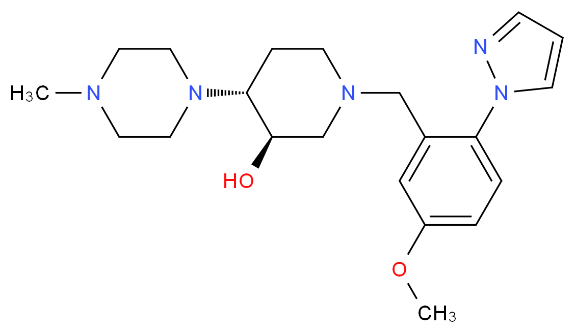 (3R*,4R*)-1-[5-methoxy-2-(1H-pyrazol-1-yl)benzyl]-4-(4-methyl-1-piperazinyl)-3-piperidinol_分子结构_CAS_)