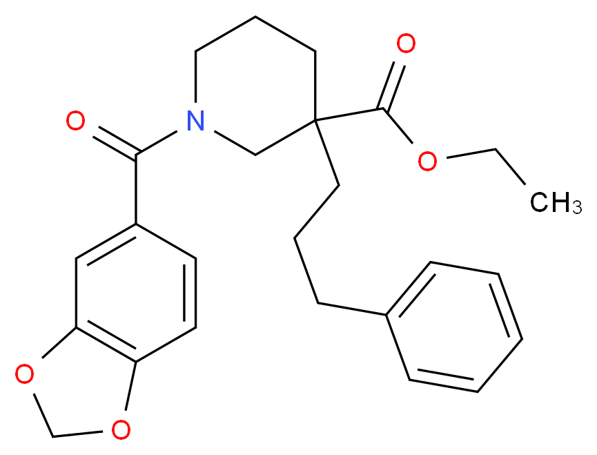 ethyl 1-(1,3-benzodioxol-5-ylcarbonyl)-3-(3-phenylpropyl)-3-piperidinecarboxylate_分子结构_CAS_)
