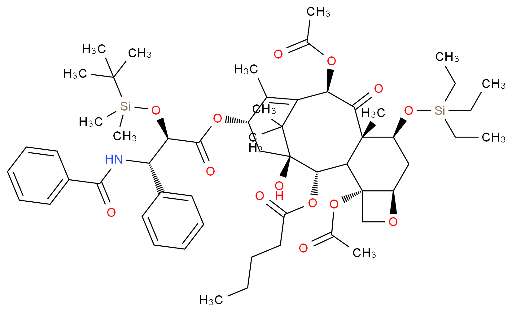 7-O-(Triethylsilyl)-2'-O-tert-butyl(dimethyl)silyl 2-Debenzoyl Paclitaxel 2-Pentanoate_分子结构_CAS_1055033-93-6)