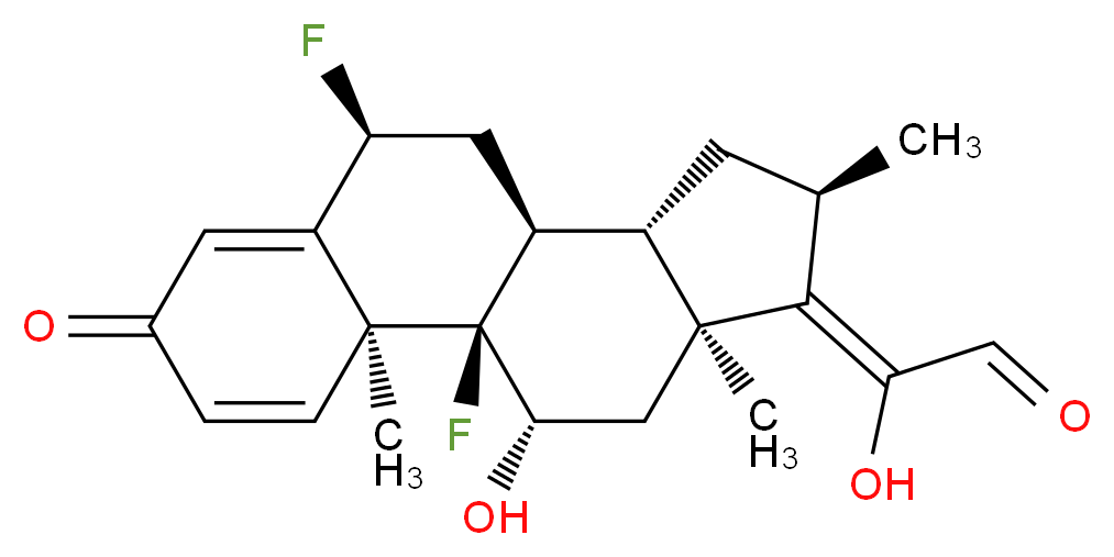2-[(1R,2S,8S,10S,11S,13R,14Z,15S,17S)-1,8-difluoro-17-hydroxy-2,13,15-trimethyl-5-oxotetracyclo[8.7.0.0<sup>2</sup>,<sup>7</sup>.0<sup>1</sup><sup>1</sup>,<sup>1</sup><sup>5</sup>]heptadeca-3,6-dien-14-ylidene]-2-hydroxyacetaldehyde_分子结构_CAS_28400-50-2