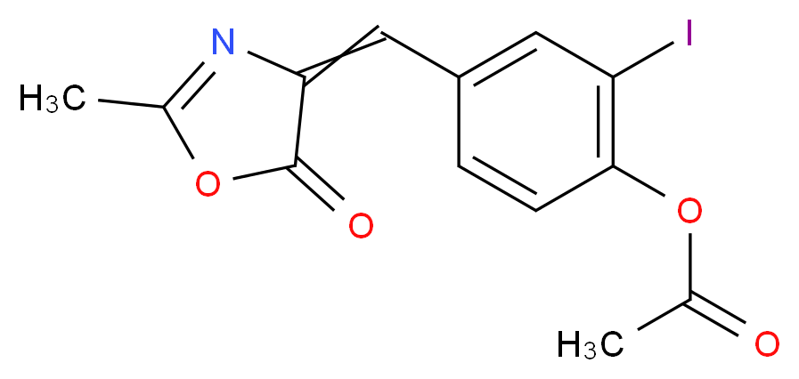 2-iodo-4-[(2-methyl-5-oxo-4,5-dihydro-1,3-oxazol-4-ylidene)methyl]phenyl acetate_分子结构_CAS_91719-58-3