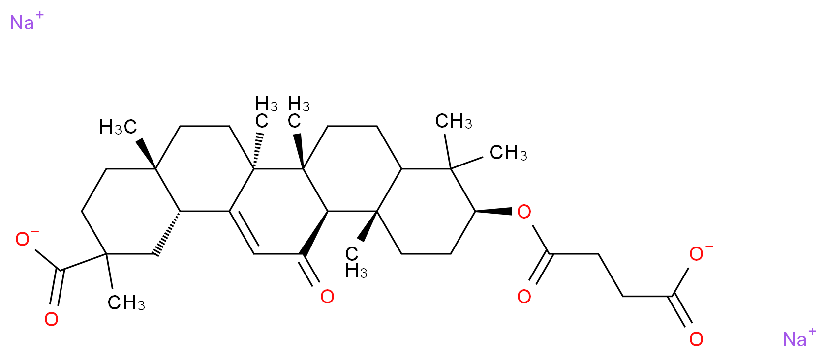 disodium (4aS,6aS,6bR,10S,12aS,12bR,14bR)-10-[(3-carboxylatopropanoyl)oxy]-2,4a,6a,6b,9,9,12a-heptamethyl-13-oxo-1,2,3,4,4a,5,6,6a,6b,7,8,8a,9,10,11,12,12a,12b,13,14b-icosahydropicene-2-carboxylate_分子结构_CAS_7421-40-1