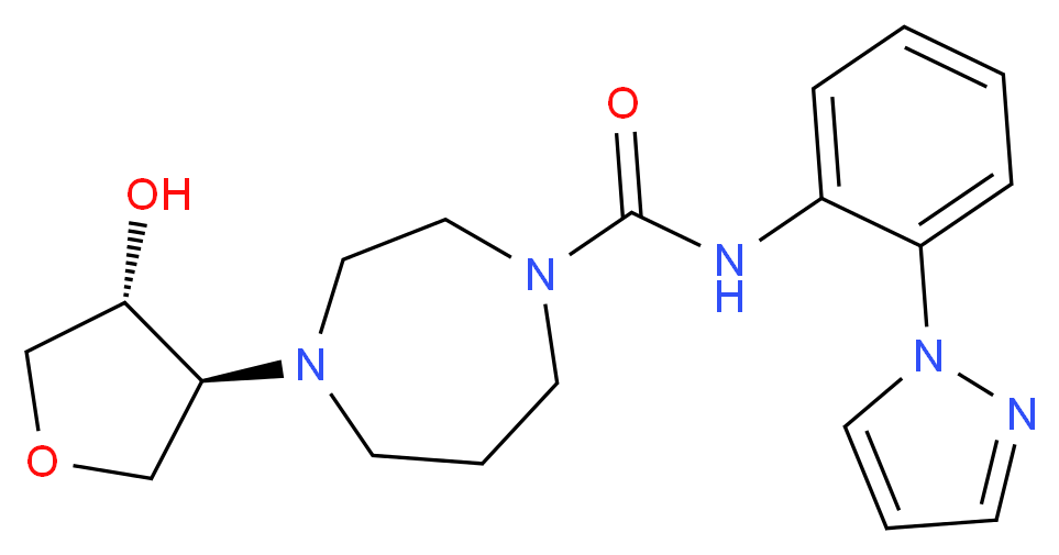4-[(3S*,4R*)-4-hydroxytetrahydrofuran-3-yl]-N-[2-(1H-pyrazol-1-yl)phenyl]-1,4-diazepane-1-carboxamide_分子结构_CAS_)