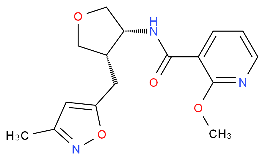 2-methoxy-N-{(3R*,4S*)-4-[(3-methylisoxazol-5-yl)methyl]tetrahydrofuran-3-yl}nicotinamide_分子结构_CAS_)