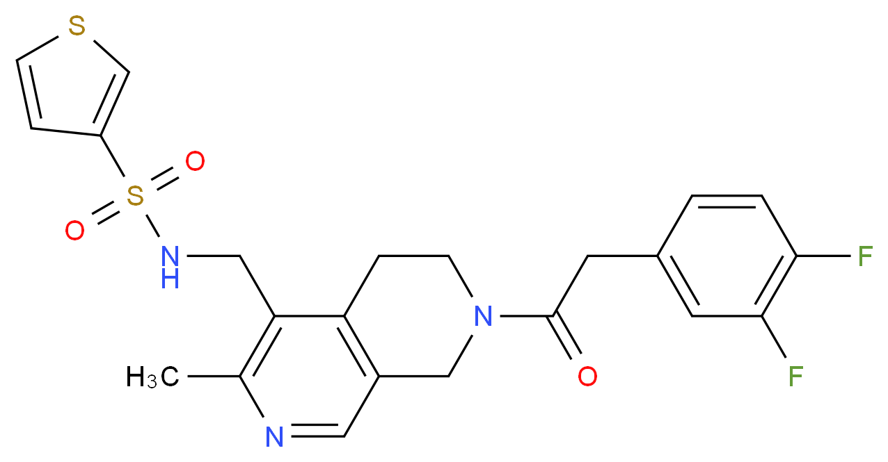 N-({7-[(3,4-difluorophenyl)acetyl]-3-methyl-5,6,7,8-tetrahydro-2,7-naphthyridin-4-yl}methyl)-3-thiophenesulfonamide_分子结构_CAS_)