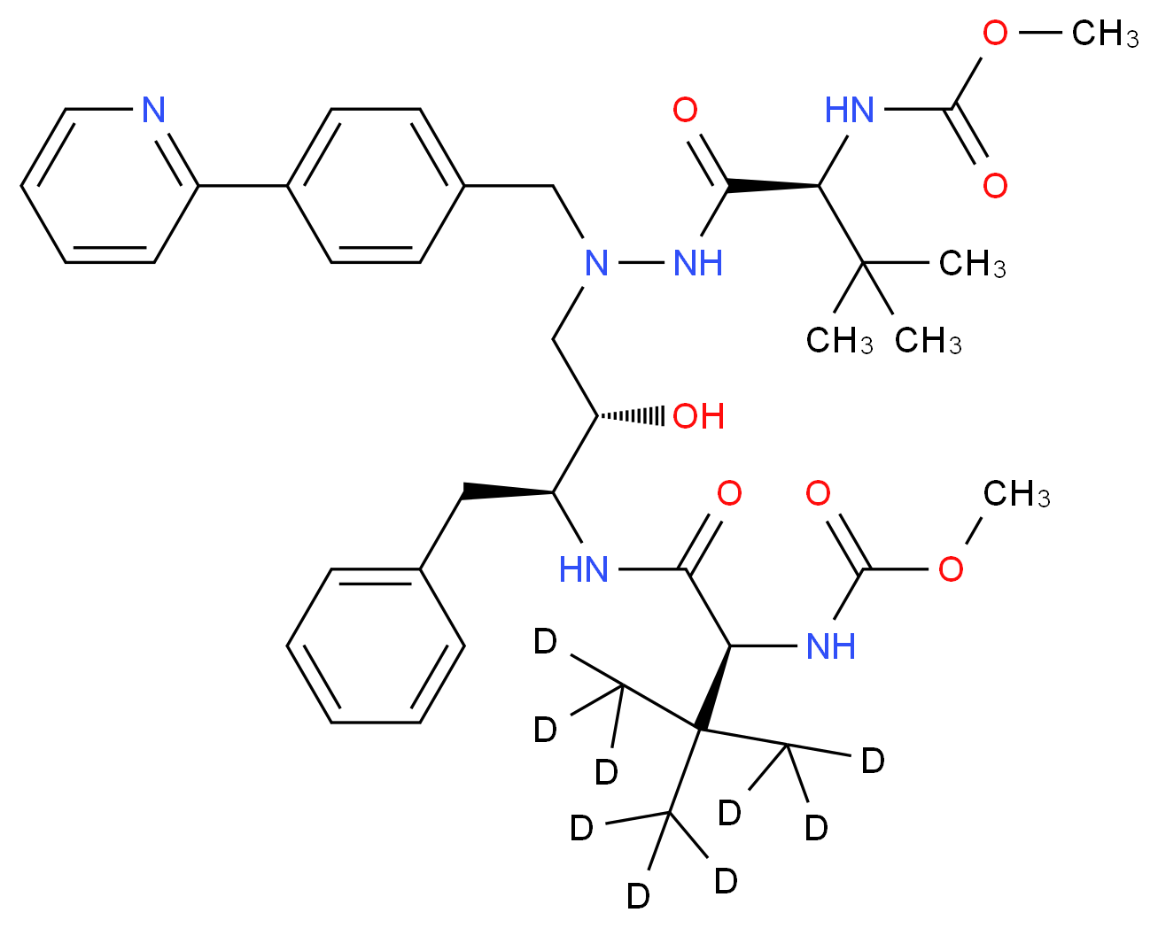 methyl N-[(1S)-1-{N'-[(2S,3S)-2-hydroxy-3-[(2S)-2-[(methoxycarbonyl)amino]-3,3-bis(<sup>2</sup>H<sub>3</sub>)methyl(4,4,4-<sup>2</sup>H<sub>3</sub>)butanamido]-4-phenylbutyl]-N'-{[4-(pyridin-2-yl)phenyl]methyl}hydrazinecarbonyl}-2,2-dimethylpropyl]carbamate_分子结构_CAS_1092540-51-6