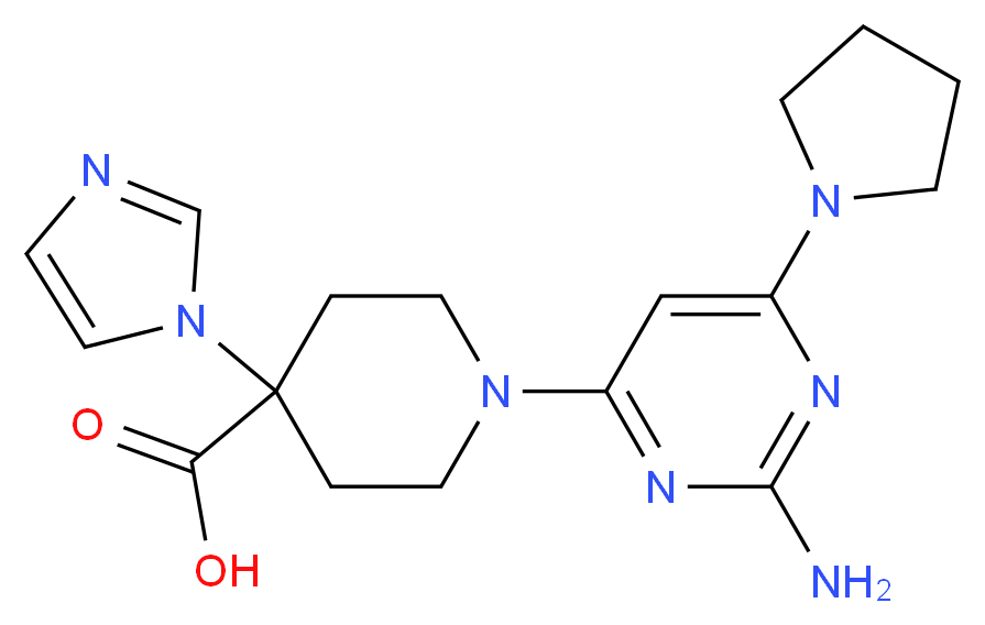 1-(2-amino-6-pyrrolidin-1-ylpyrimidin-4-yl)-4-(1H-imidazol-1-yl)piperidine-4-carboxylic acid_分子结构_CAS_)