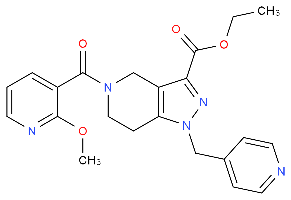 ethyl 5-[(2-methoxy-3-pyridinyl)carbonyl]-1-(4-pyridinylmethyl)-4,5,6,7-tetrahydro-1H-pyrazolo[4,3-c]pyridine-3-carboxylate_分子结构_CAS_)