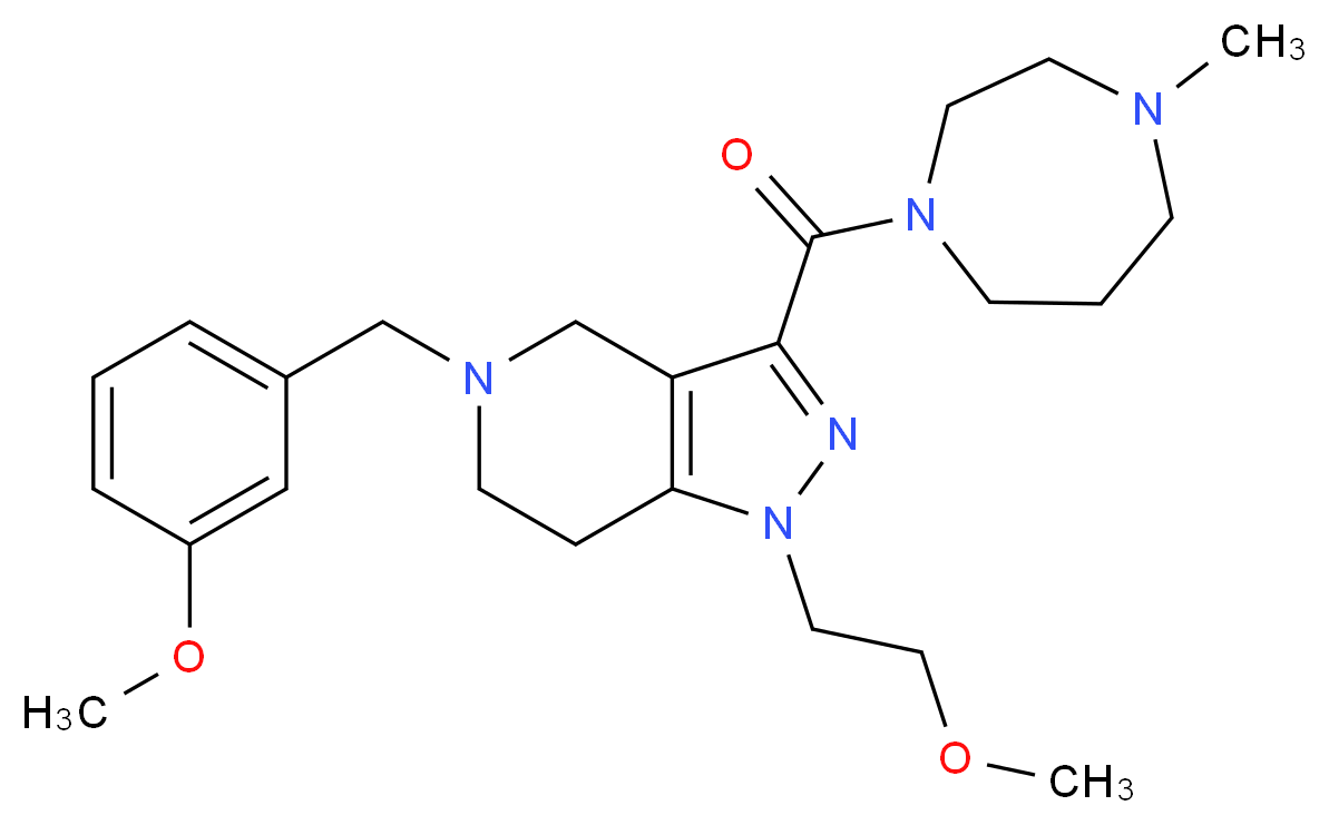 5-(3-methoxybenzyl)-1-(2-methoxyethyl)-3-[(4-methyl-1,4-diazepan-1-yl)carbonyl]-4,5,6,7-tetrahydro-1H-pyrazolo[4,3-c]pyridine_分子结构_CAS_)
