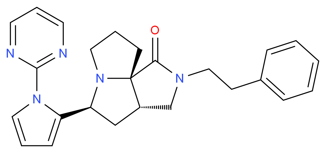 (3aS*,5S*,9aS*)-2-(2-phenylethyl)-5-[1-(2-pyrimidinyl)-1H-pyrrol-2-yl]hexahydro-7H-pyrrolo[3,4-g]pyrrolizin-1(2H)-one_分子结构_CAS_)