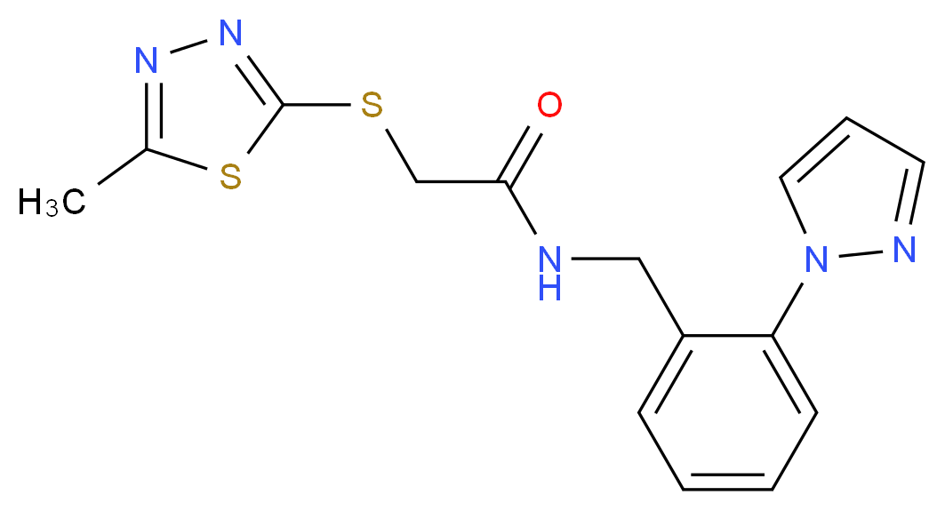 2-[(5-methyl-1,3,4-thiadiazol-2-yl)thio]-N-[2-(1H-pyrazol-1-yl)benzyl]acetamide_分子结构_CAS_)