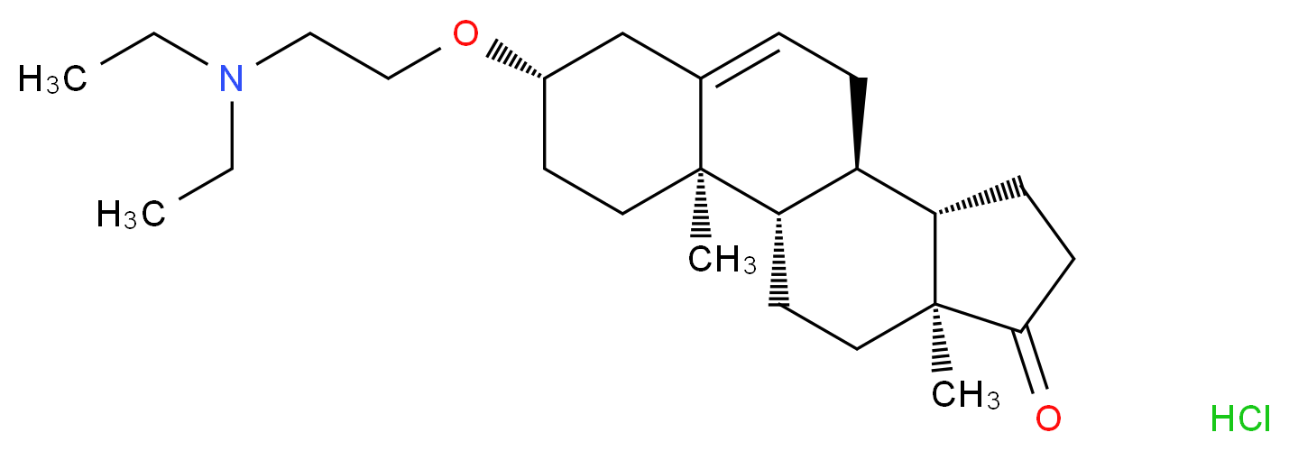 (1S,2R,5S,10R,11S,15S)-5-[2-(diethylamino)ethoxy]-2,15-dimethyltetracyclo[8.7.0.0<sup>2</sup>,<sup>7</sup>.0<sup>1</sup><sup>1</sup>,<sup>1</sup><sup>5</sup>]heptadec-7-en-14-one hydrochloride_分子结构_CAS_3039-71-2