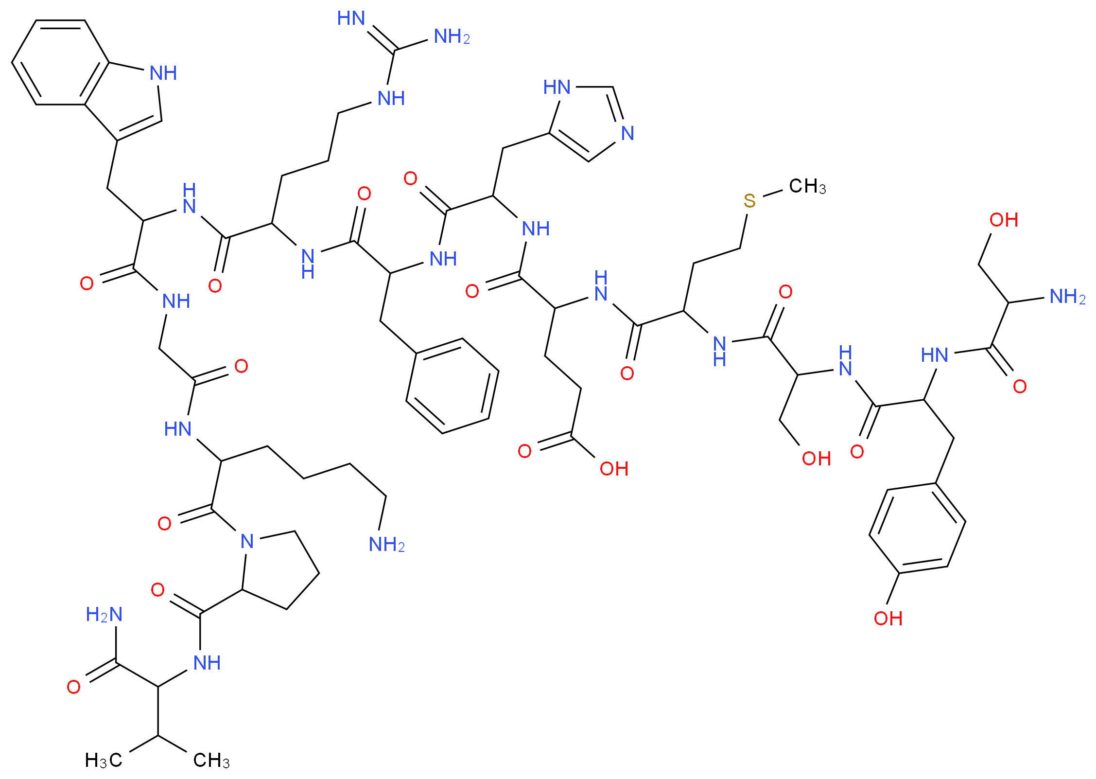 4-{[1-({1-[(1-{[1-({[(6-amino-1-{2-[(1-carbamoyl-2-methylpropyl)carbamoyl]pyrrolidin-1-yl}-1-oxohexan-2-yl)carbamoyl]methyl}carbamoyl)-2-(1H-indol-3-yl)ethyl]carbamoyl}-4-carbamimidamidobutyl)carbamoyl]-2-phenylethyl}carbamoyl)-2-(1H-imidazol-5-yl)ethyl]carbamoyl}-4-(2-{2-[2-(2-amino-3-hydroxypropanamido)-3-(4-hydroxyphenyl)propanamido]-3-hydroxypropanamido}-4-(methylsulfanyl)butanamido)butanoic acid_分子结构_CAS_53697-27-1