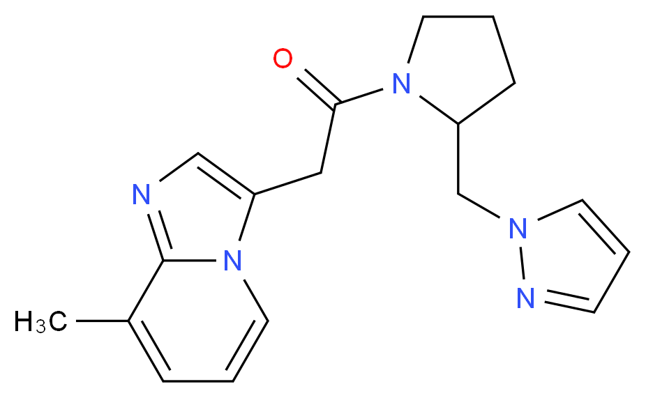 8-methyl-3-{2-oxo-2-[2-(1H-pyrazol-1-ylmethyl)pyrrolidin-1-yl]ethyl}imidazo[1,2-a]pyridine_分子结构_CAS_)