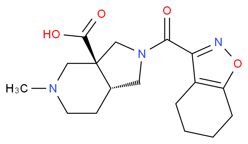 (3aS*,7aR*)-5-methyl-2-(4,5,6,7-tetrahydro-1,2-benzisoxazol-3-ylcarbonyl)octahydro-3aH-pyrrolo[3,4-c]pyridine-3a-carboxylic acid_分子结构_CAS_)