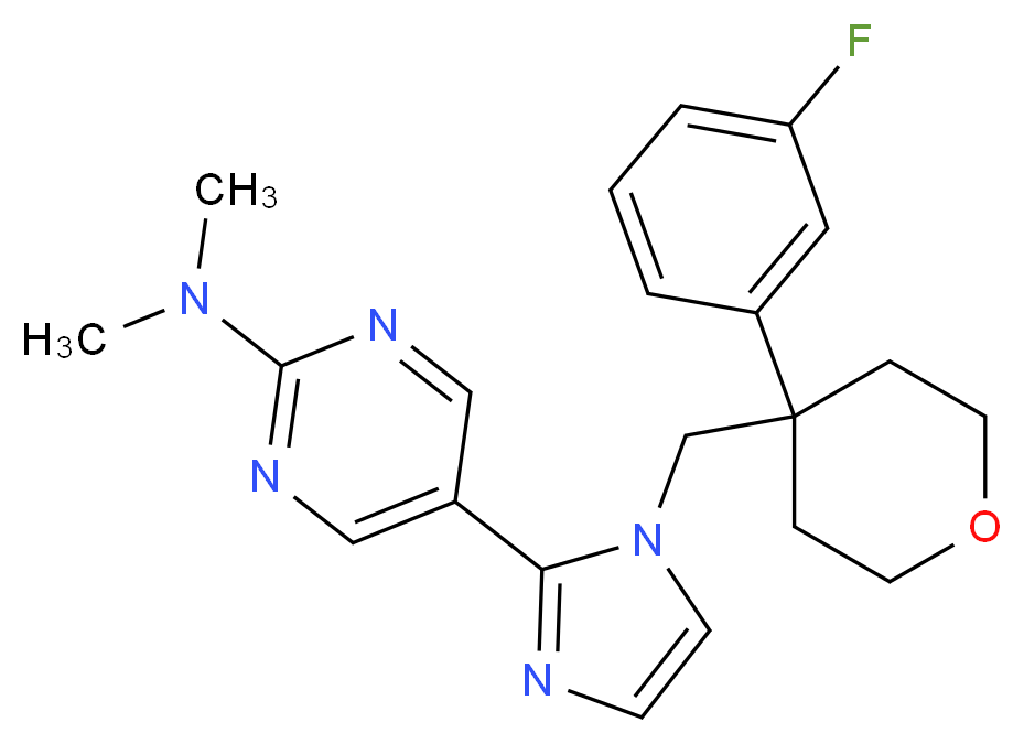 5-(1-{[4-(3-fluorophenyl)tetrahydro-2H-pyran-4-yl]methyl}-1H-imidazol-2-yl)-N,N-dimethylpyrimidin-2-amine_分子结构_CAS_)