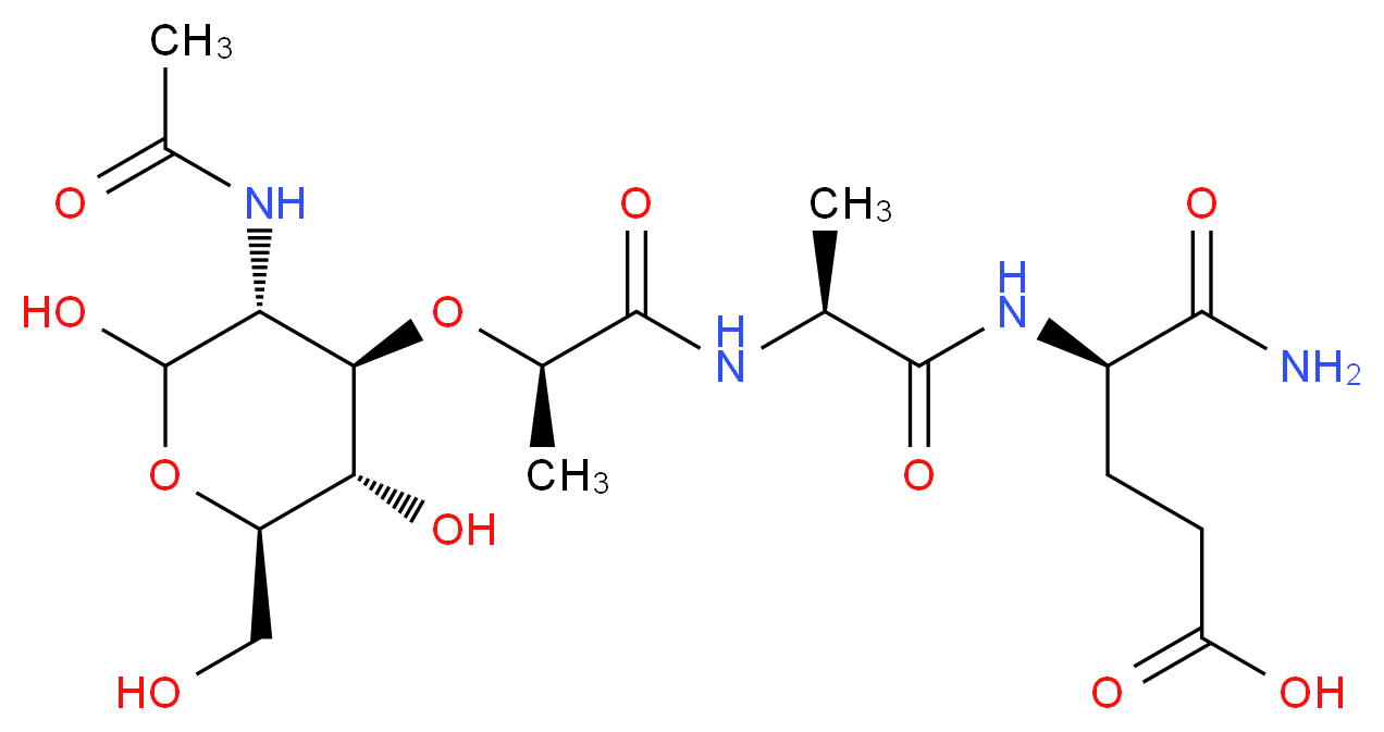 (4R)-4-carbamoyl-4-[(2S)-2-[(2R)-2-{[(3R,4R,5S,6R)-3-acetamido-2,5-dihydroxy-6-(hydroxymethyl)oxan-4-yl]oxy}propanamido]propanamido]butanoic acid_分子结构_CAS_53678-77-6