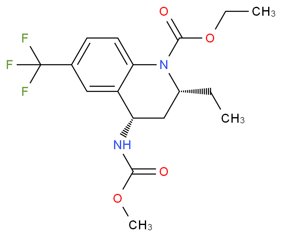(2R,4S)-2-Ethyl-4-methoxycarbonylamino-6-trifluoromethyl-3,4-dihydro-2H-quinoline-1-carboxylic Acid Ethyl Ester_分子结构_CAS_474645-94-8)
