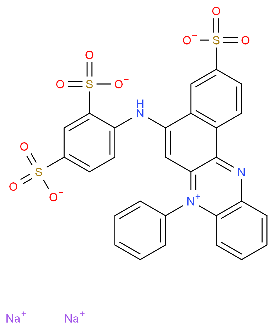 disodium 12-[(2,4-disulfonatophenyl)amino]-10-phenyl-5,10λ<sup>5</sup>-diazatetraphen-10-ylium-2-sulfonate_分子结构_CAS_25360-72-9