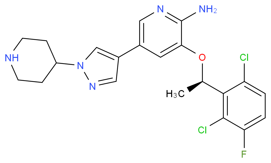 (R)-3-(1-(2,6-Dichloro-3-fluorophenyl)ethoxy)-5-(1-(piperidin-4-yl)-1H-pyrazol-4-yl)pyridin-2-amine_分子结构_CAS_877399-52-5)