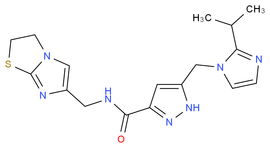 N-(2,3-dihydroimidazo[2,1-b][1,3]thiazol-6-ylmethyl)-5-[(2-isopropyl-1H-imidazol-1-yl)methyl]-1H-pyrazole-3-carboxamide_分子结构_CAS_)