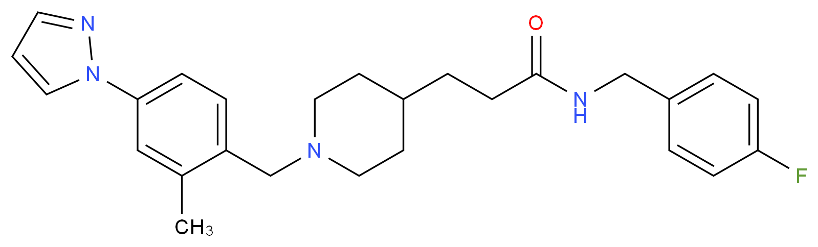 N-(4-fluorobenzyl)-3-{1-[2-methyl-4-(1H-pyrazol-1-yl)benzyl]-4-piperidinyl}propanamide_分子结构_CAS_)