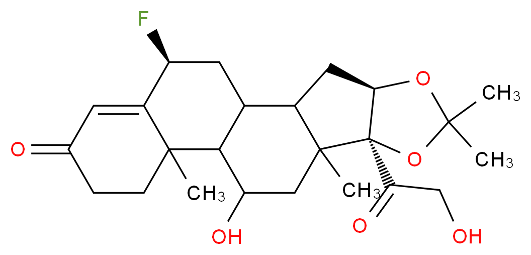 (4R,8S,19S)-19-fluoro-11-hydroxy-8-(2-hydroxyacetyl)-6,6,9,13-tetramethyl-5,7-dioxapentacyclo[10.8.0.0<sup>2</sup>,<sup>9</sup>.0<sup>4</sup>,<sup>8</sup>.0<sup>1</sup><sup>3</sup>,<sup>1</sup><sup>8</sup>]icos-17-en-16-one_分子结构_CAS_1524-88-5