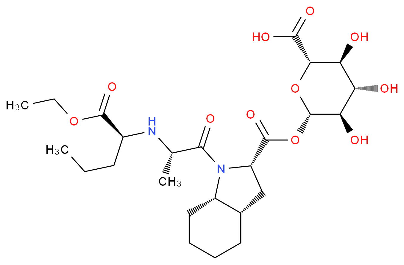 (2S,3S,4S,5R,6S)-6-[(2S,3aS,7aS)-1-[(2S)-2-{[(2S)-1-ethoxy-1-oxopentan-2-yl]amino}propanoyl]-octahydro-1H-indole-2-carbonyloxy]-3,4,5-trihydroxyoxane-2-carboxylic acid_分子结构_CAS_120398-66-5