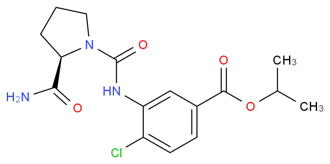 isopropyl 3-({[(2R)-2-(aminocarbonyl)pyrrolidin-1-yl]carbonyl}amino)-4-chlorobenzoate (non-preferred name)_分子结构_CAS_)