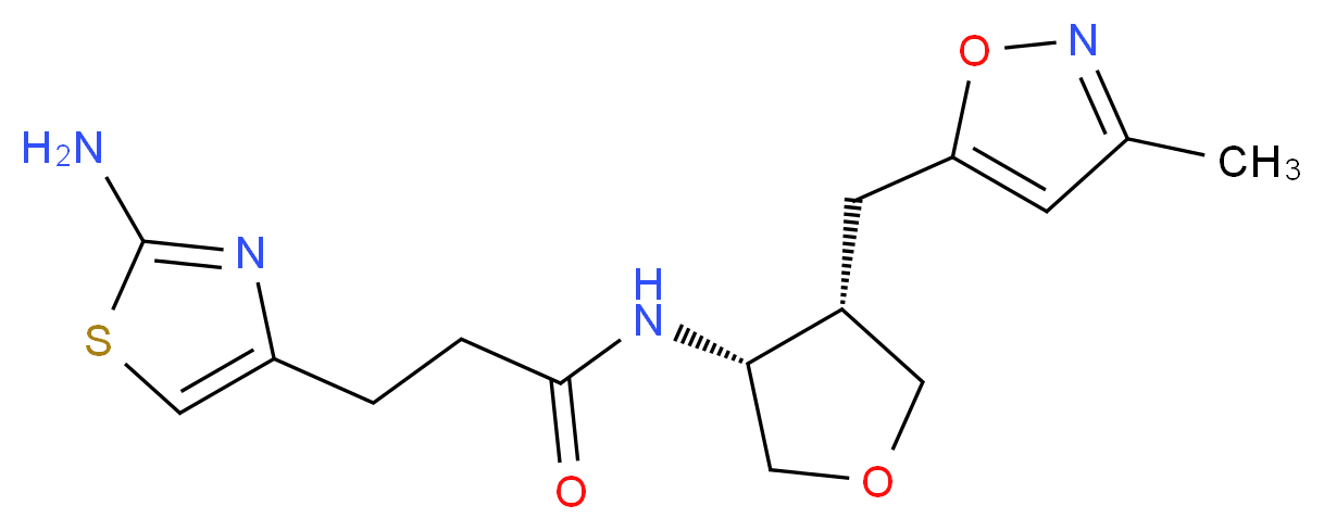 3-(2-amino-1,3-thiazol-4-yl)-N-{(3R*,4S*)-4-[(3-methylisoxazol-5-yl)methyl]tetrahydrofuran-3-yl}propanamide_分子结构_CAS_)