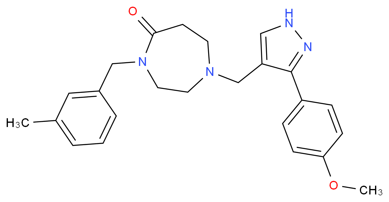 1-{[3-(4-methoxyphenyl)-1H-pyrazol-4-yl]methyl}-4-(3-methylbenzyl)-1,4-diazepan-5-one_分子结构_CAS_)