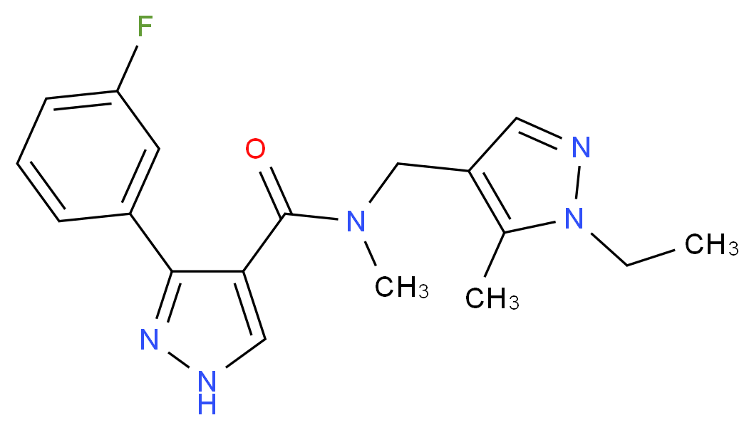 N-[(1-ethyl-5-methyl-1H-pyrazol-4-yl)methyl]-3-(3-fluorophenyl)-N-methyl-1H-pyrazole-4-carboxamide_分子结构_CAS_)
