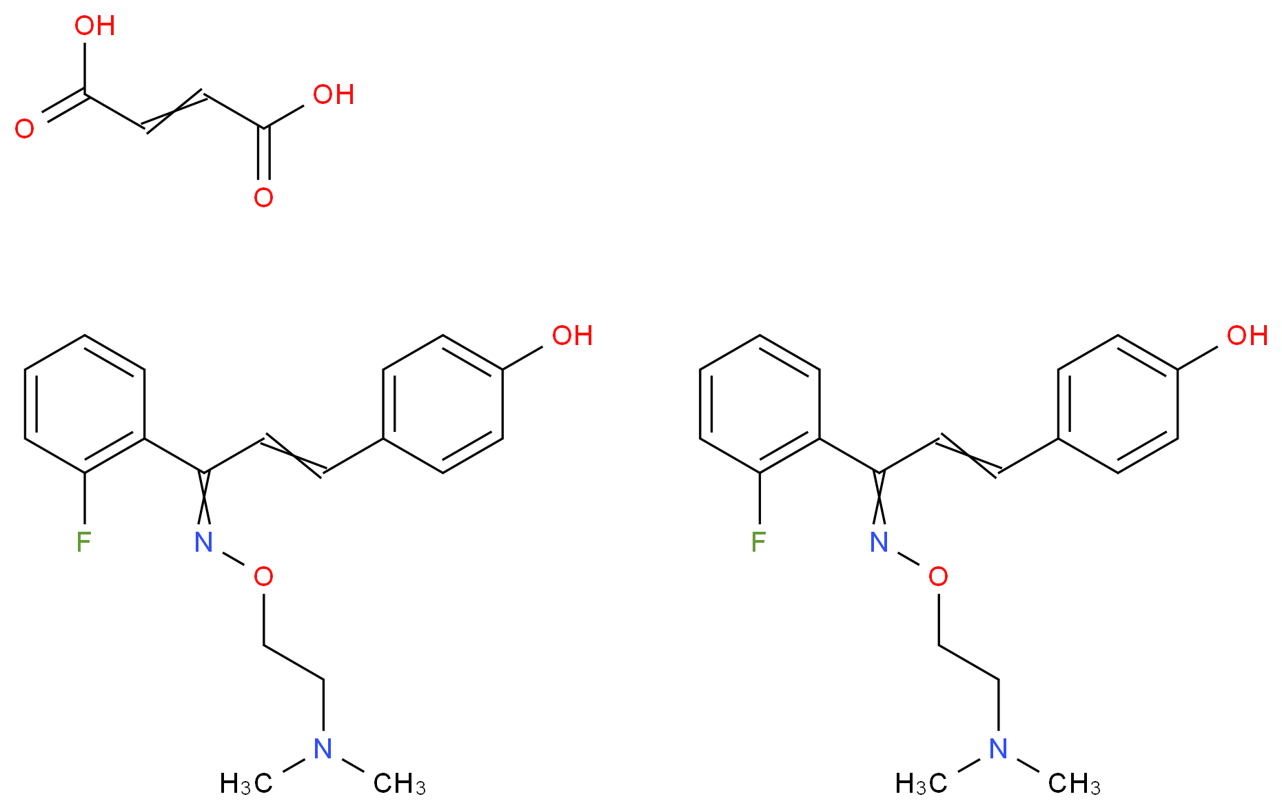 bis(4-(3-{[2-(dimethylamino)ethoxy]imino}-3-(2-fluorophenyl)prop-1-en-1-yl)phenol); but-2-enedioic acid_分子结构_CAS_130580-02-8