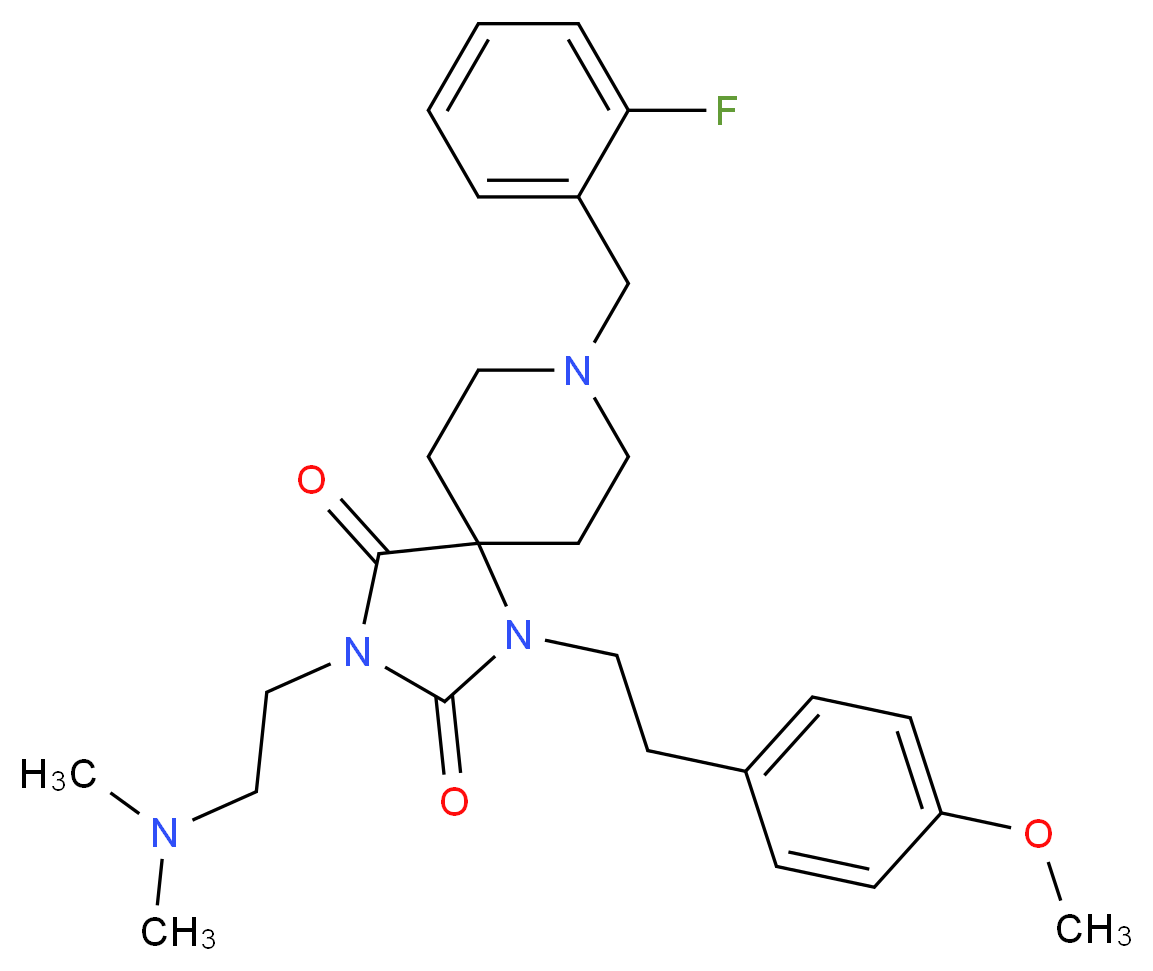 3-[2-(dimethylamino)ethyl]-8-(2-fluorobenzyl)-1-[2-(4-methoxyphenyl)ethyl]-1,3,8-triazaspiro[4.5]decane-2,4-dione_分子结构_CAS_)