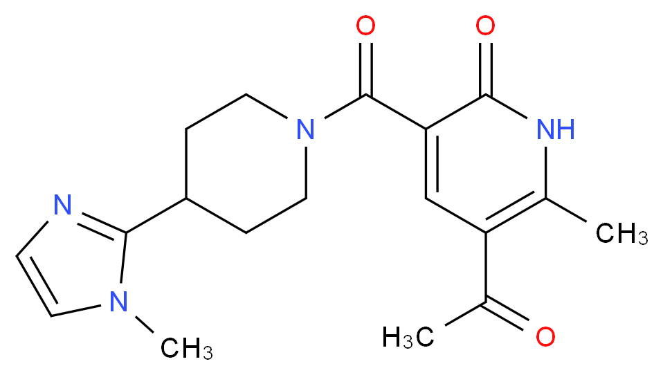 5-acetyl-6-methyl-3-{[4-(1-methyl-1H-imidazol-2-yl)-1-piperidinyl]carbonyl}-2(1H)-pyridinone_分子结构_CAS_)