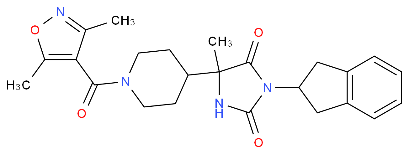 3-(2,3-dihydro-1H-inden-2-yl)-5-{1-[(3,5-dimethyl-4-isoxazolyl)carbonyl]-4-piperidinyl}-5-methyl-2,4-imidazolidinedione_分子结构_CAS_)
