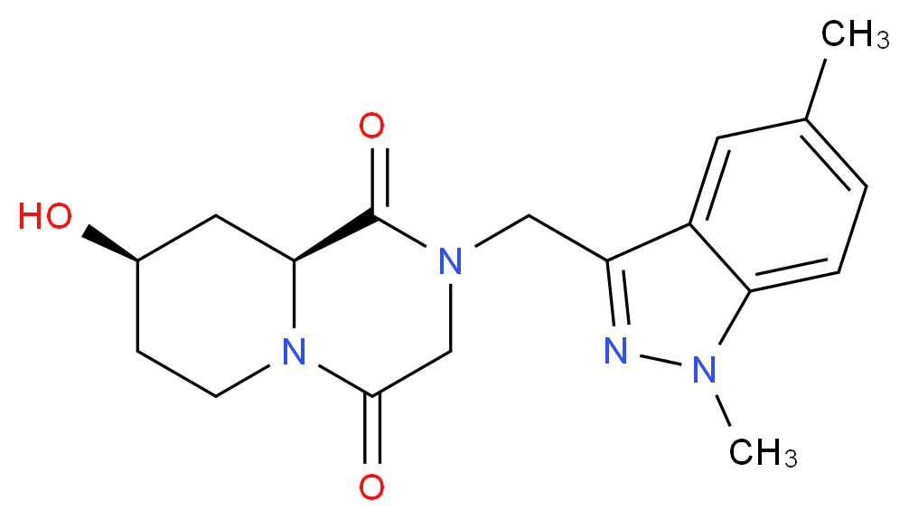 (8R*,9aS*)-2-[(1,5-dimethyl-1H-indazol-3-yl)methyl]-8-hydroxytetrahydro-2H-pyrido[1,2-a]pyrazine-1,4(3H,6H)-dione_分子结构_CAS_)