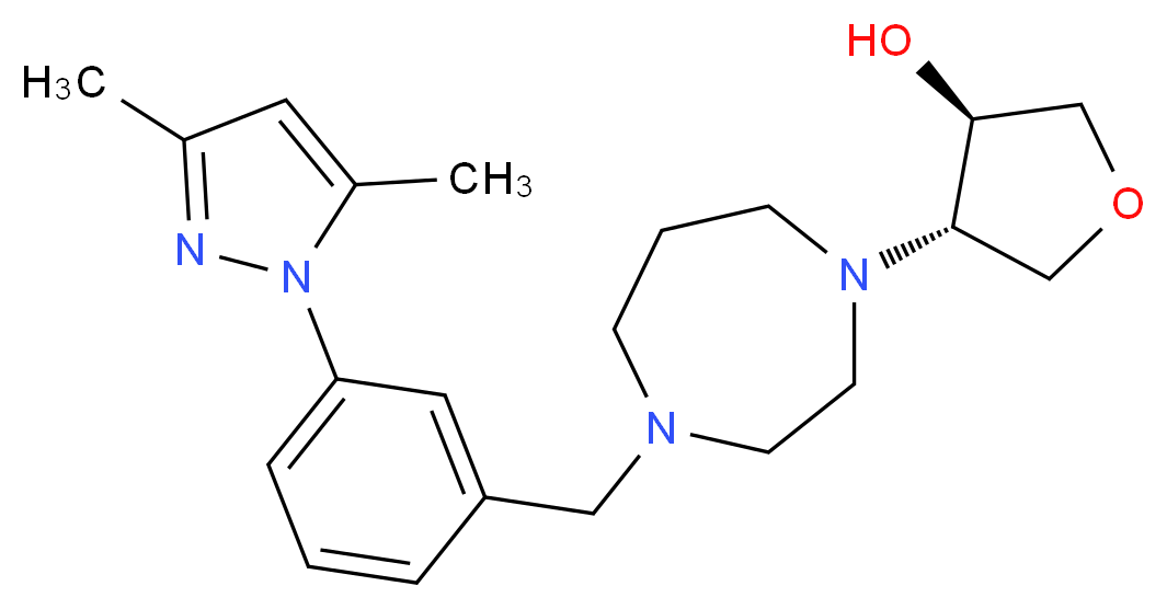(3R*,4S*)-4-{4-[3-(3,5-dimethyl-1H-pyrazol-1-yl)benzyl]-1,4-diazepan-1-yl}tetrahydrofuran-3-ol_分子结构_CAS_)