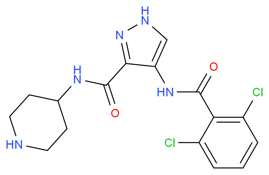 4-(2,6-dichlorobenzamido)-N-(piperidin-4-yl)-1H-pyrazole-3-carboxamide_分子结构_CAS_844442-38-2