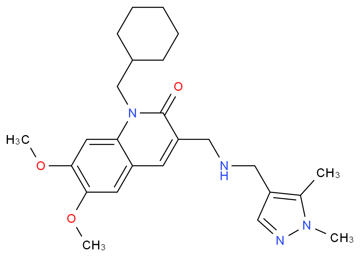 1-(cyclohexylmethyl)-3-({[(1,5-dimethyl-1H-pyrazol-4-yl)methyl]amino}methyl)-6,7-dimethoxy-2(1H)-quinolinone_分子结构_CAS_)