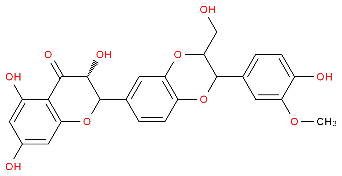 (3R)-3,5,7-trihydroxy-2-[2-(4-hydroxy-3-methoxyphenyl)-3-(hydroxymethyl)-2,3-dihydro-1,4-benzodioxin-6-yl]-3,4-dihydro-2H-1-benzopyran-4-one_分子结构_CAS_72581-71-6