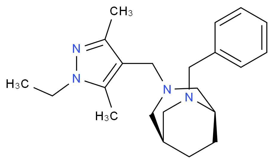 (1S*,5R*)-6-benzyl-3-[(1-ethyl-3,5-dimethyl-1H-pyrazol-4-yl)methyl]-3,6-diazabicyclo[3.2.2]nonane_分子结构_CAS_)