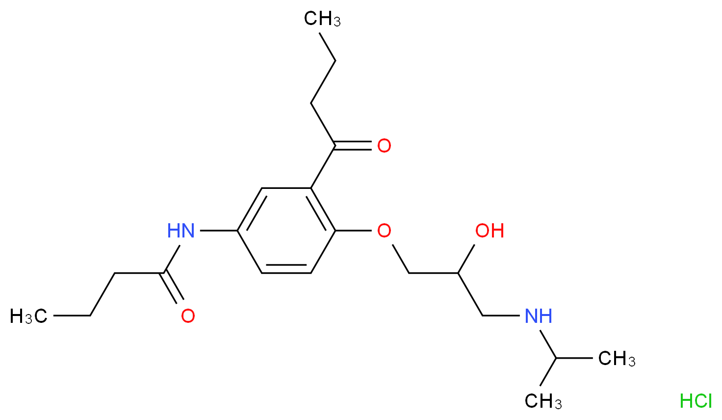 N-(3-butanoyl-4-{2-hydroxy-3-[(propan-2-yl)amino]propoxy}phenyl)butanamide hydrochloride_分子结构_CAS_57898-71-2