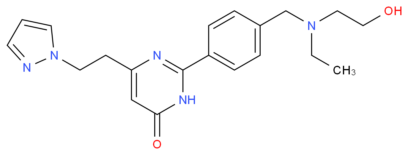 2-(4-{[ethyl(2-hydroxyethyl)amino]methyl}phenyl)-6-[2-(1H-pyrazol-1-yl)ethyl]pyrimidin-4(3H)-one_分子结构_CAS_)