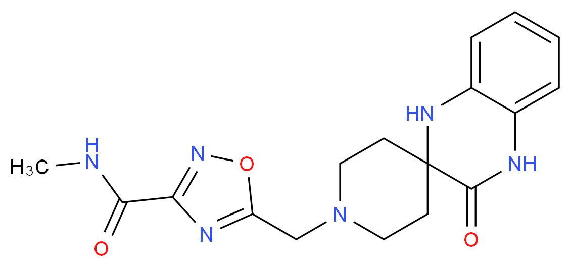 N-methyl-5-[(3'-oxo-3',4'-dihydro-1H,1'H-spiro[piperidine-4,2'-quinoxalin]-1-yl)methyl]-1,2,4-oxadiazole-3-carboxamide_分子结构_CAS_)