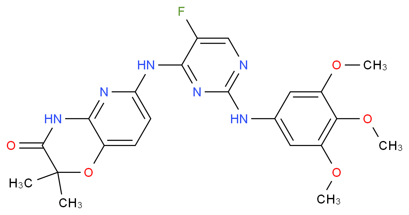 6-({5-fluoro-2-[(3,4,5-trimethoxyphenyl)amino]pyrimidin-4-yl}amino)-2,2-dimethyl-2H-pyrido[3,2-b][1,4]oxazin-3(4H)-one_分子结构_CAS_)