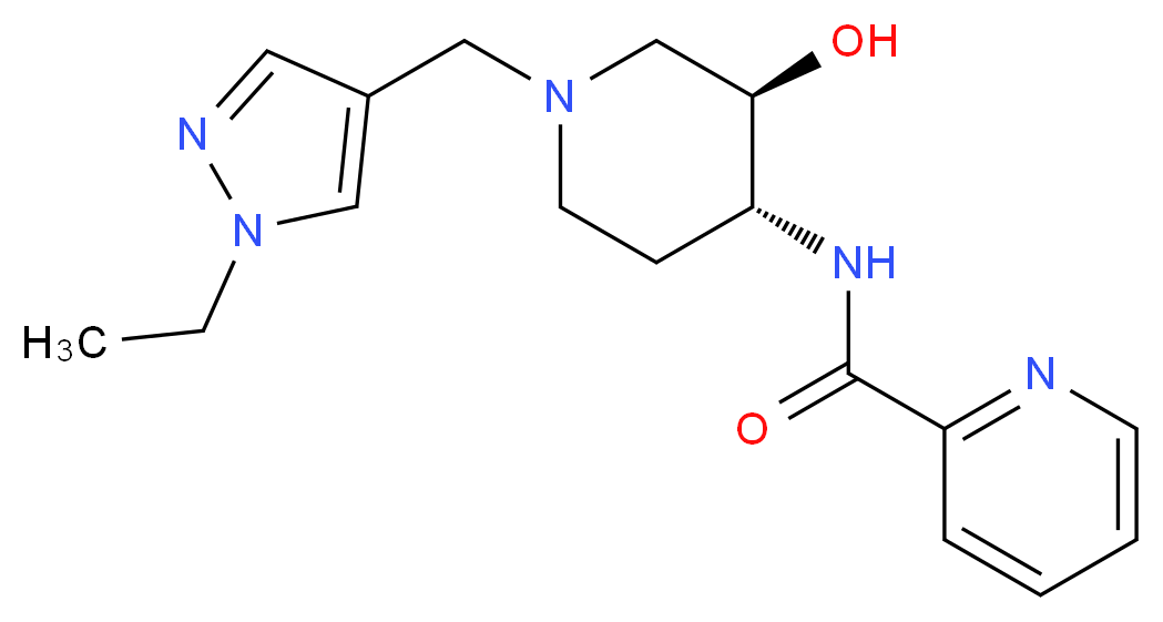 N-{(3R*,4R*)-1-[(1-ethyl-1H-pyrazol-4-yl)methyl]-3-hydroxypiperidin-4-yl}pyridine-2-carboxamide_分子结构_CAS_)
